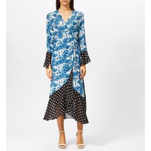 Rixo Luna Silk Wrap Maxi Dress in Blue Diana Floral